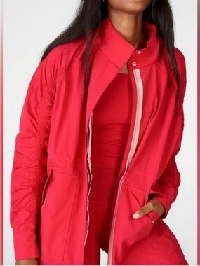 Fabletics Giana Red Athletic Rain Jacket